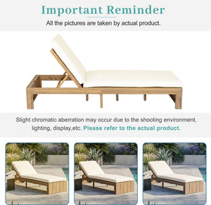 English Elm Adjustable Acacia Wood Outdoor Chaise Lounge with Reclining Backrest and Cushioned Pool Deck Light Teak + Beige Cushion N719P414733A