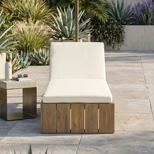 English Elm Adjustable Acacia Wood Outdoor Chaise Lounge with Reclining Backrest and Cushioned Pool Deck Light Teak + Beige Cushion N719P414733A