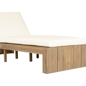 English Elm Adjustable Acacia Wood Outdoor Chaise Lounge with Reclining Backrest and Cushioned Pool Deck Light Teak + Beige Cushion N719P414733A