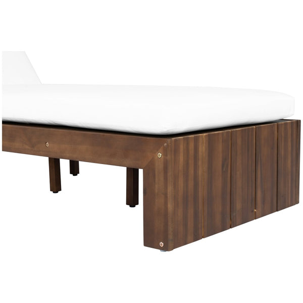 English Elm Adjustable Acacia Wood Outdoor Chaise Lounge with Reclining Backrest and Cushioned Pool Deck Mocha + White Cushion N719P414733D