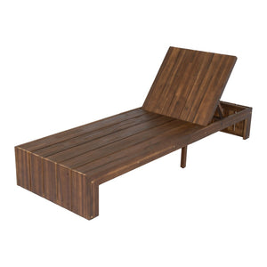 English Elm Adjustable Acacia Wood Outdoor Chaise Lounge with Reclining Backrest and Cushioned Pool Deck Mocha + White Cushion N719P414733D