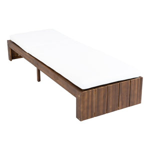 English Elm Adjustable Acacia Wood Outdoor Chaise Lounge with Reclining Backrest and Cushioned Pool Deck Mocha + White Cushion N719P414733D