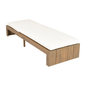 English Elm Adjustable Acacia Wood Outdoor Chaise Lounge with Reclining Backrest and Cushioned Pool Deck Light Teak + White Cushion N719P414733K