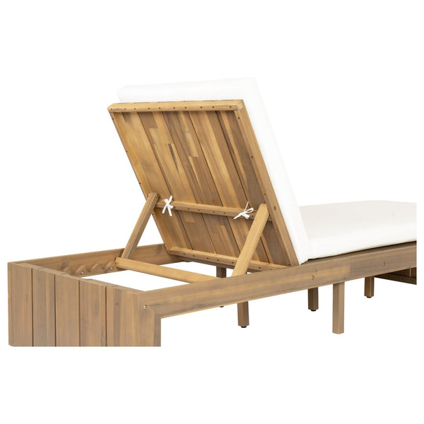 English Elm Adjustable Acacia Wood Outdoor Chaise Lounge with Reclining Backrest and Cushioned Pool Deck Light Teak + White Cushion N719P414733K
