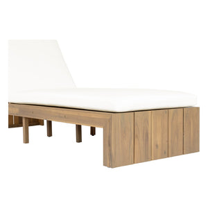 English Elm Adjustable Acacia Wood Outdoor Chaise Lounge with Reclining Backrest and Cushioned Pool Deck Light Teak + White Cushion N719P414733K