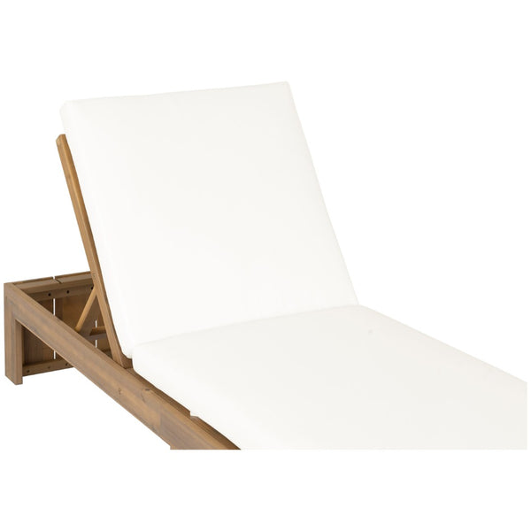 English Elm Adjustable Acacia Wood Outdoor Chaise Lounge with Reclining Backrest and Cushioned Pool Deck Light Teak + White Cushion N719P414733K