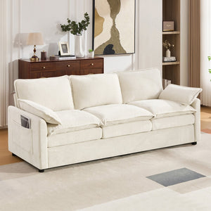 English Elm Modern Plush Faux Fur 3 Seater Sofa with Pocket Springs and Armrest Storage Pockets Beige N719P433666A