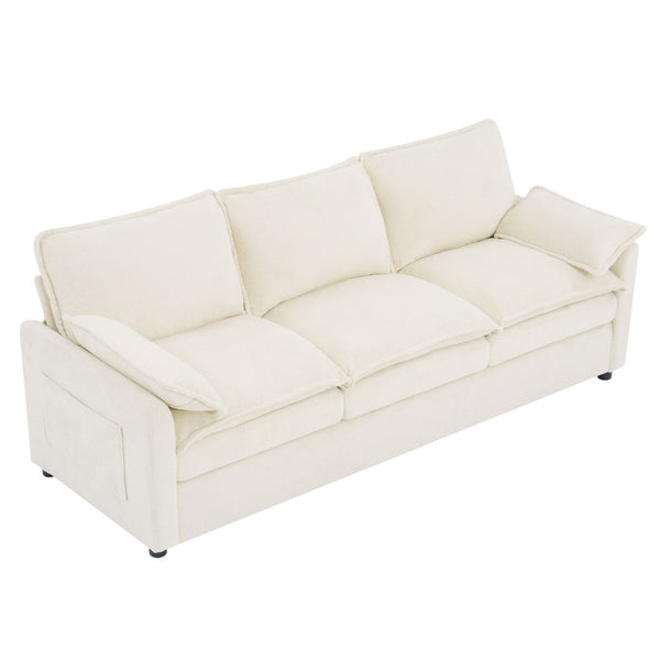 English Elm Modern Plush Faux Fur 3 Seater Sofa with Pocket Springs and Armrest Storage Pockets Beige N719P433666A