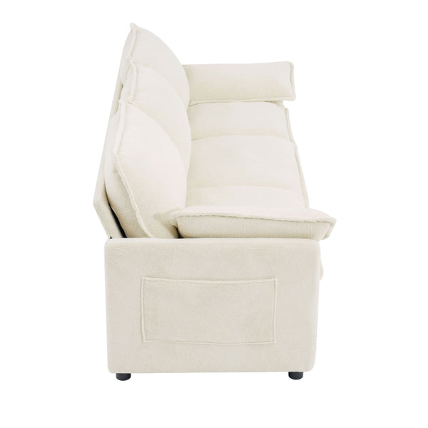 English Elm Modern Plush Faux Fur 3 Seater Sofa with Pocket Springs and Armrest Storage Pockets Beige N719P433666A