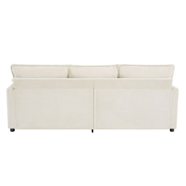 English Elm Modern Plush Faux Fur 3 Seater Sofa with Pocket Springs and Armrest Storage Pockets Beige N719P433666A