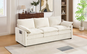 English Elm Modern Plush Faux Fur 3 Seater Sofa with Pocket Springs and Armrest Storage Pockets Beige N719P433666A