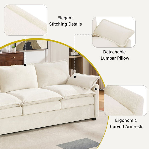 English Elm Modern Plush Faux Fur 3 Seater Sofa with Pocket Springs and Armrest Storage Pockets Beige N719P433666A