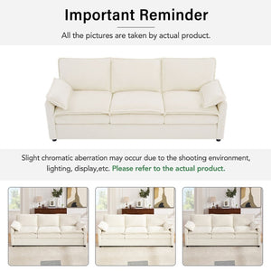 English Elm Modern Plush Faux Fur 3 Seater Sofa with Pocket Springs and Armrest Storage Pockets Beige N719P433666A