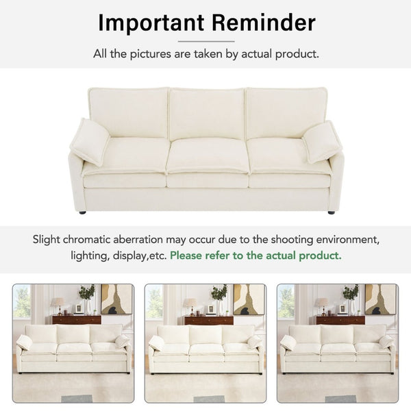 English Elm Modern Plush Faux Fur 3 Seater Sofa with Pocket Springs and Armrest Storage Pockets Beige N719P433666A