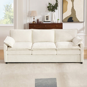 English Elm Modern Plush Faux Fur 3 Seater Sofa with Pocket Springs and Armrest Storage Pockets Beige N719P433666A