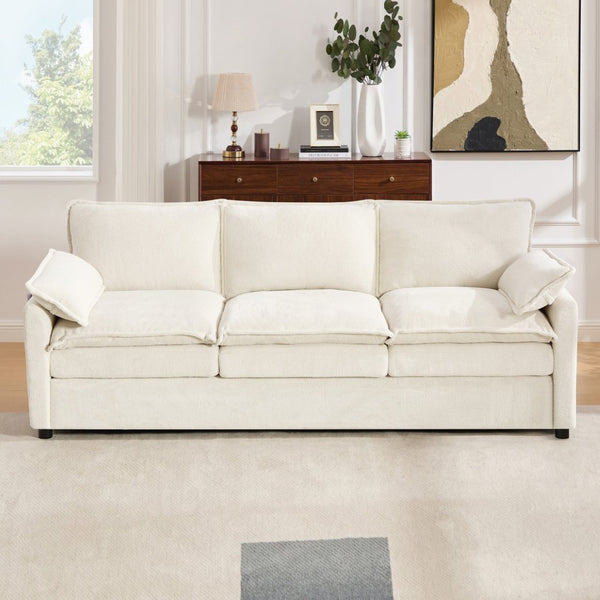 English Elm Modern Plush Faux Fur 3 Seater Sofa with Pocket Springs and Armrest Storage Pockets Beige N719P433666A
