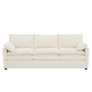 English Elm Modern Plush Faux Fur 3 Seater Sofa with Pocket Springs and Armrest Storage Pockets Beige N719P433666A