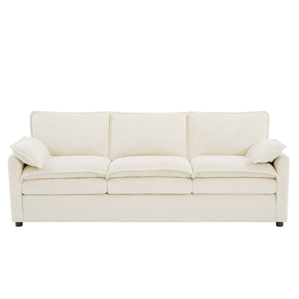 English Elm Modern Plush Faux Fur 3 Seater Sofa with Pocket Springs and Armrest Storage Pockets Beige N719P433666A