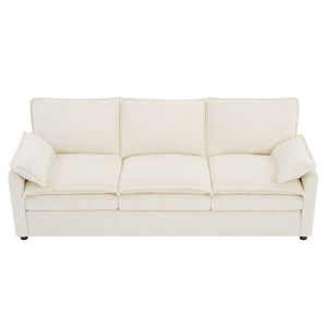 English Elm Modern Plush Faux Fur 3 Seater Sofa with Pocket Springs and Armrest Storage Pockets Beige N719P433666A