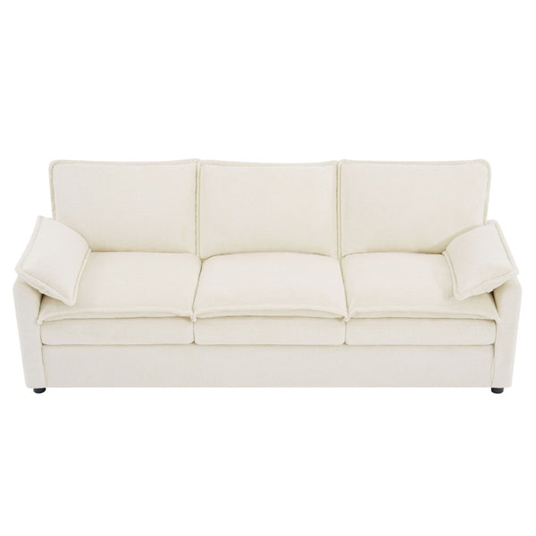 English Elm Modern Plush Faux Fur 3 Seater Sofa with Pocket Springs and Armrest Storage Pockets Beige N719P433666A