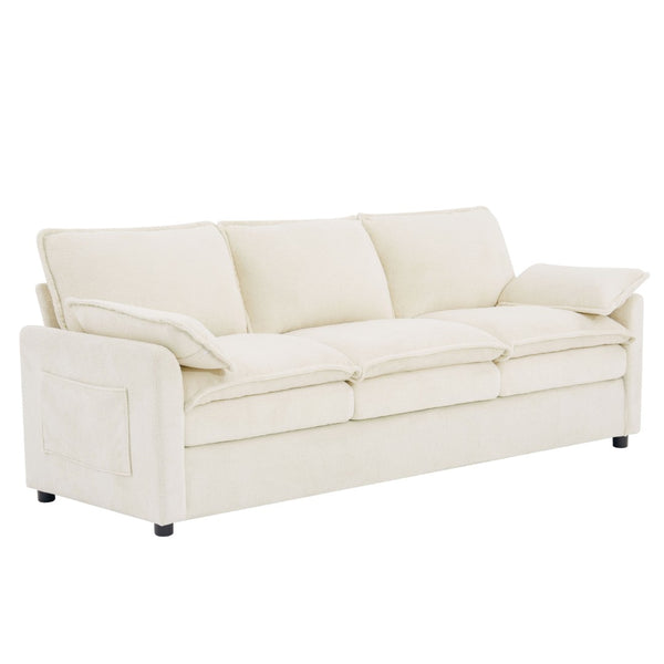 English Elm Modern Plush Faux Fur 3 Seater Sofa with Pocket Springs and Armrest Storage Pockets Beige N719P433666A
