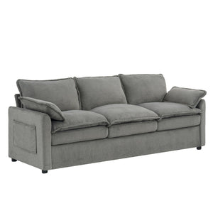 English Elm Modern Plush Faux Fur 3 Seater Sofa with Pocket Springs and Armrest Storage Pockets Grey N719P433666E