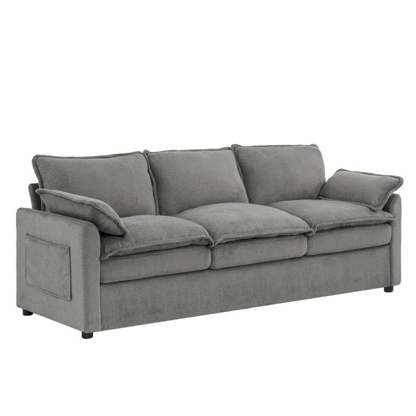 English Elm Modern Plush Faux Fur 3 Seater Sofa with Pocket Springs and Armrest Storage Pockets Grey N719P433666E