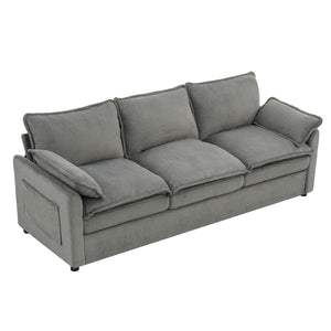 English Elm Modern Plush Faux Fur 3 Seater Sofa with Pocket Springs and Armrest Storage Pockets Grey N719P433666E