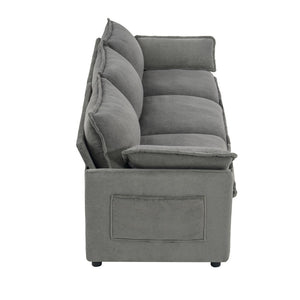 English Elm Modern Plush Faux Fur 3 Seater Sofa with Pocket Springs and Armrest Storage Pockets Grey N719P433666E