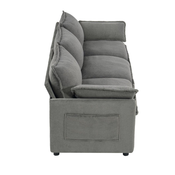 English Elm Modern Plush Faux Fur 3 Seater Sofa with Pocket Springs and Armrest Storage Pockets Grey N719P433666E
