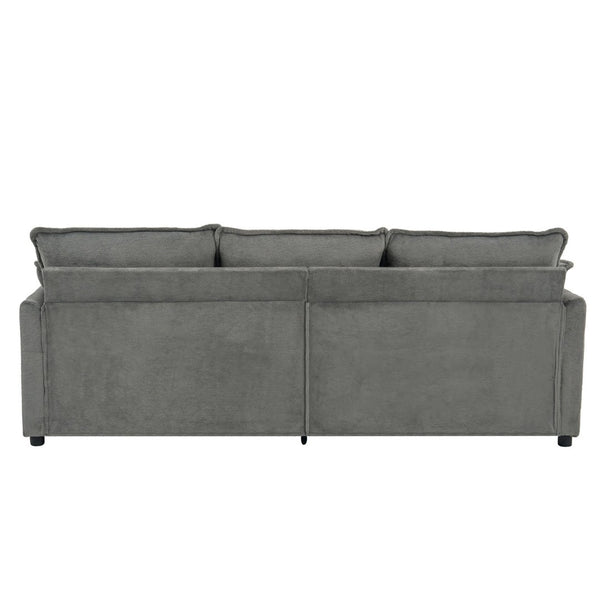 English Elm Modern Plush Faux Fur 3 Seater Sofa with Pocket Springs and Armrest Storage Pockets Grey N719P433666E