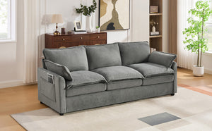 English Elm Modern Plush Faux Fur 3 Seater Sofa with Pocket Springs and Armrest Storage Pockets Grey N719P433666E