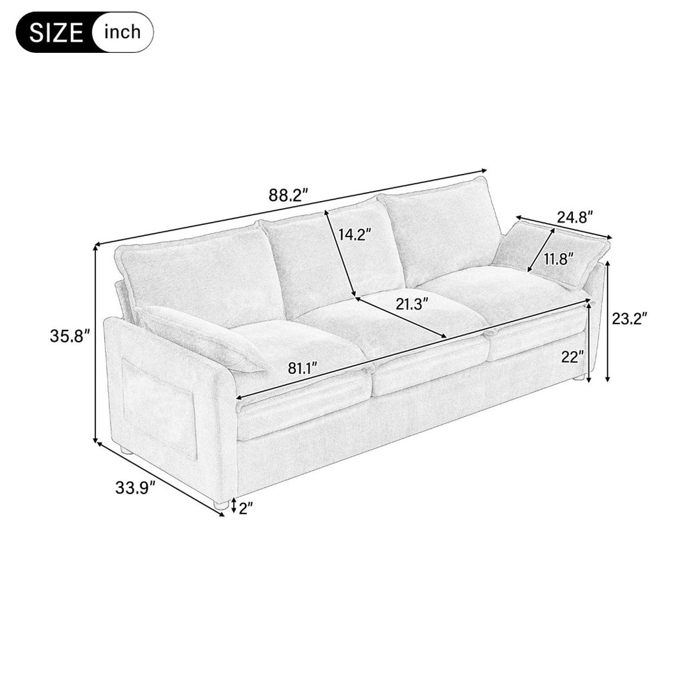 English Elm Modern Plush Faux Fur 3 Seater Sofa with Pocket Springs and Armrest Storage Pockets Grey N719P433666E