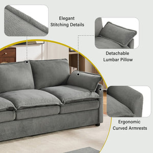 English Elm Modern Plush Faux Fur 3 Seater Sofa with Pocket Springs and Armrest Storage Pockets Grey N719P433666E