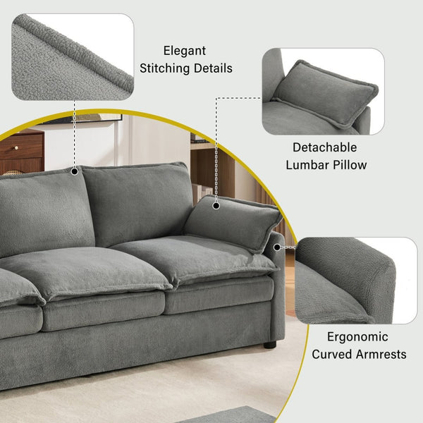 English Elm Modern Plush Faux Fur 3 Seater Sofa with Pocket Springs and Armrest Storage Pockets Grey N719P433666E