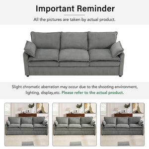 English Elm Modern Plush Faux Fur 3 Seater Sofa with Pocket Springs and Armrest Storage Pockets Grey N719P433666E