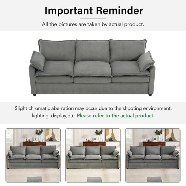 English Elm Modern Plush Faux Fur 3 Seater Sofa with Pocket Springs and Armrest Storage Pockets Grey N719P433666E