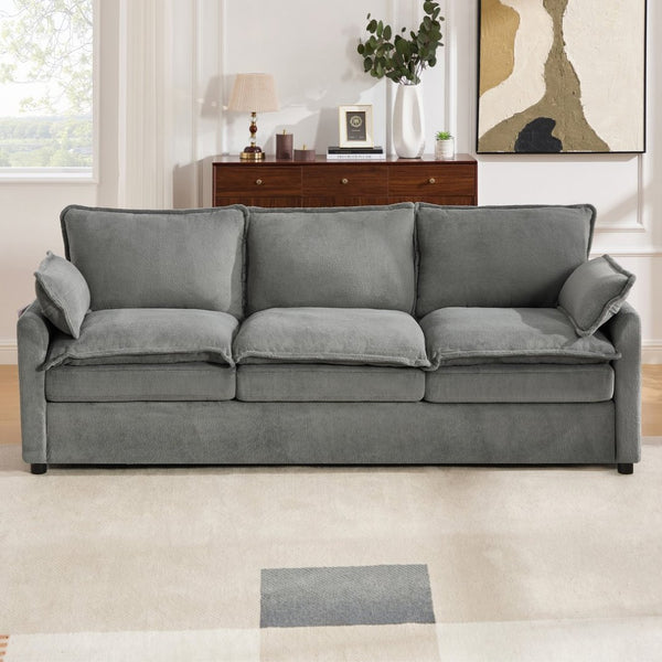 English Elm Modern Plush Faux Fur 3 Seater Sofa with Pocket Springs and Armrest Storage Pockets Grey N719P433666E