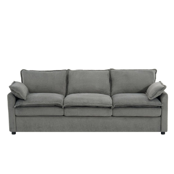 English Elm Modern Plush Faux Fur 3 Seater Sofa with Pocket Springs and Armrest Storage Pockets Grey N719P433666E