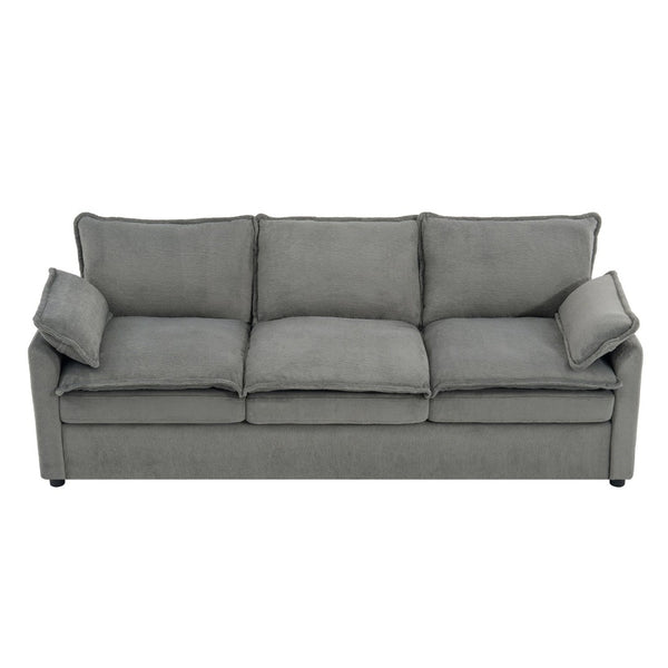 English Elm Modern Plush Faux Fur 3 Seater Sofa with Pocket Springs and Armrest Storage Pockets Grey N719P433666E