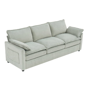 English Elm Modern Plush Faux Fur 3 Seater Sofa with Pocket Springs and Armrest Storage Pockets Green N719P433666F