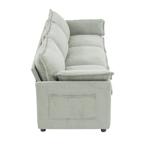 English Elm Modern Plush Faux Fur 3 Seater Sofa with Pocket Springs and Armrest Storage Pockets Green N719P433666F