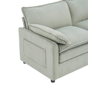 English Elm Modern Plush Faux Fur 3 Seater Sofa with Pocket Springs and Armrest Storage Pockets Green N719P433666F