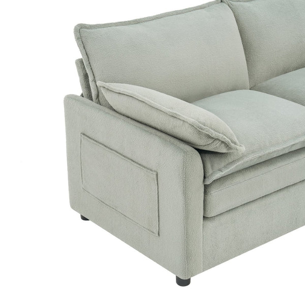 English Elm Modern Plush Faux Fur 3 Seater Sofa with Pocket Springs and Armrest Storage Pockets Green N719P433666F