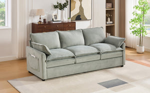 English Elm Modern Plush Faux Fur 3 Seater Sofa with Pocket Springs and Armrest Storage Pockets Green N719P433666F