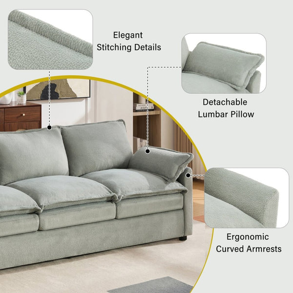 English Elm Modern Plush Faux Fur 3 Seater Sofa with Pocket Springs and Armrest Storage Pockets Green N719P433666F