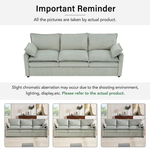 English Elm Modern Plush Faux Fur 3 Seater Sofa with Pocket Springs and Armrest Storage Pockets Green N719P433666F
