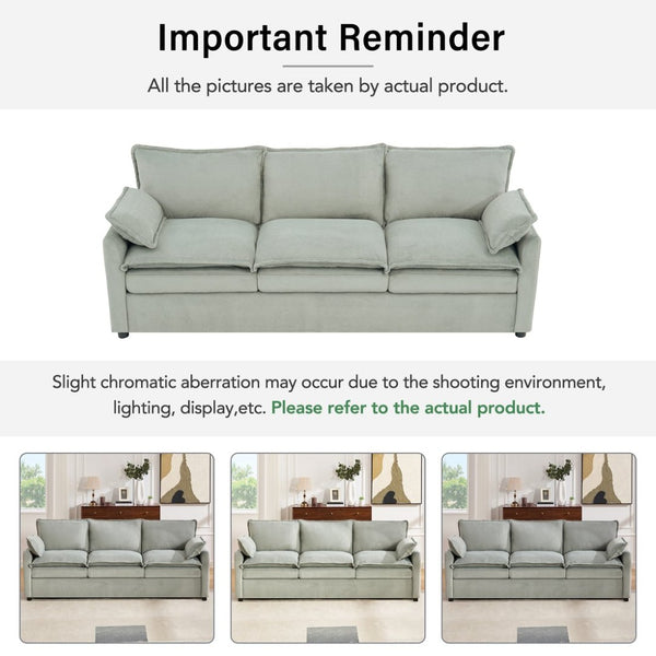 English Elm Modern Plush Faux Fur 3 Seater Sofa with Pocket Springs and Armrest Storage Pockets Green N719P433666F