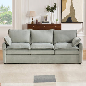 English Elm Modern Plush Faux Fur 3 Seater Sofa with Pocket Springs and Armrest Storage Pockets Green N719P433666F