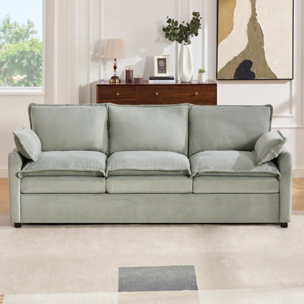 English Elm Modern Plush Faux Fur 3 Seater Sofa with Pocket Springs and Armrest Storage Pockets Green N719P433666F